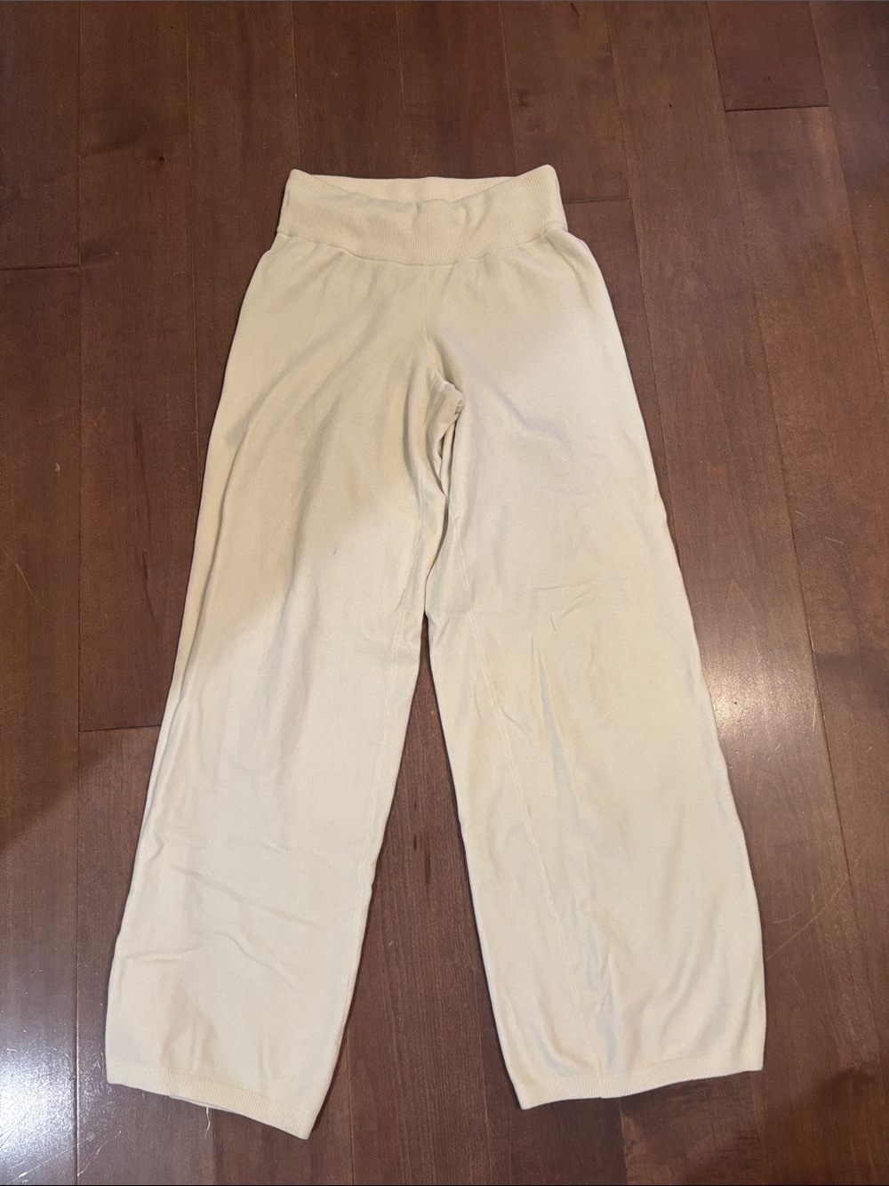 Garage Wide-Leg Ribbed Knit Pants in Cream